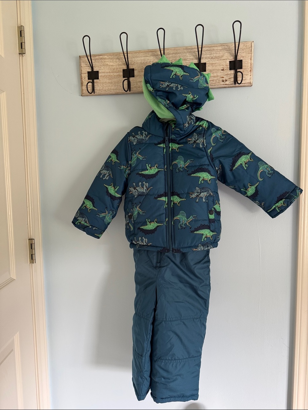 Carter's Blue & Green Dinosaur Puffer Jacket and Snow Pants